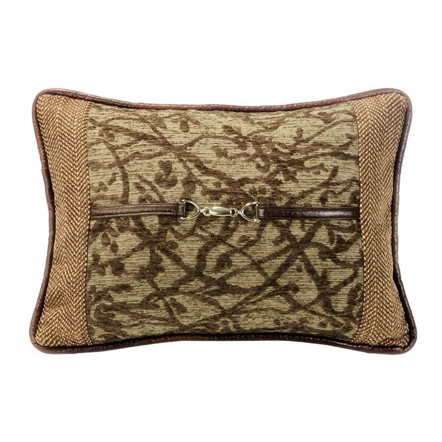 Highland Lodge Accent Pillow with tree-like design fabric and faux leather with buckle center - Your Western Decor