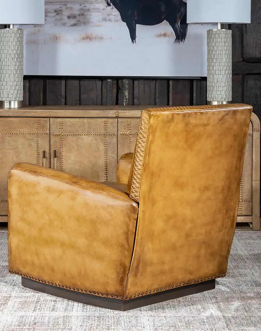 Honeycomb Leather Recliner in hand-burnished tan saddle leather, made in the USA - Your Western Decor