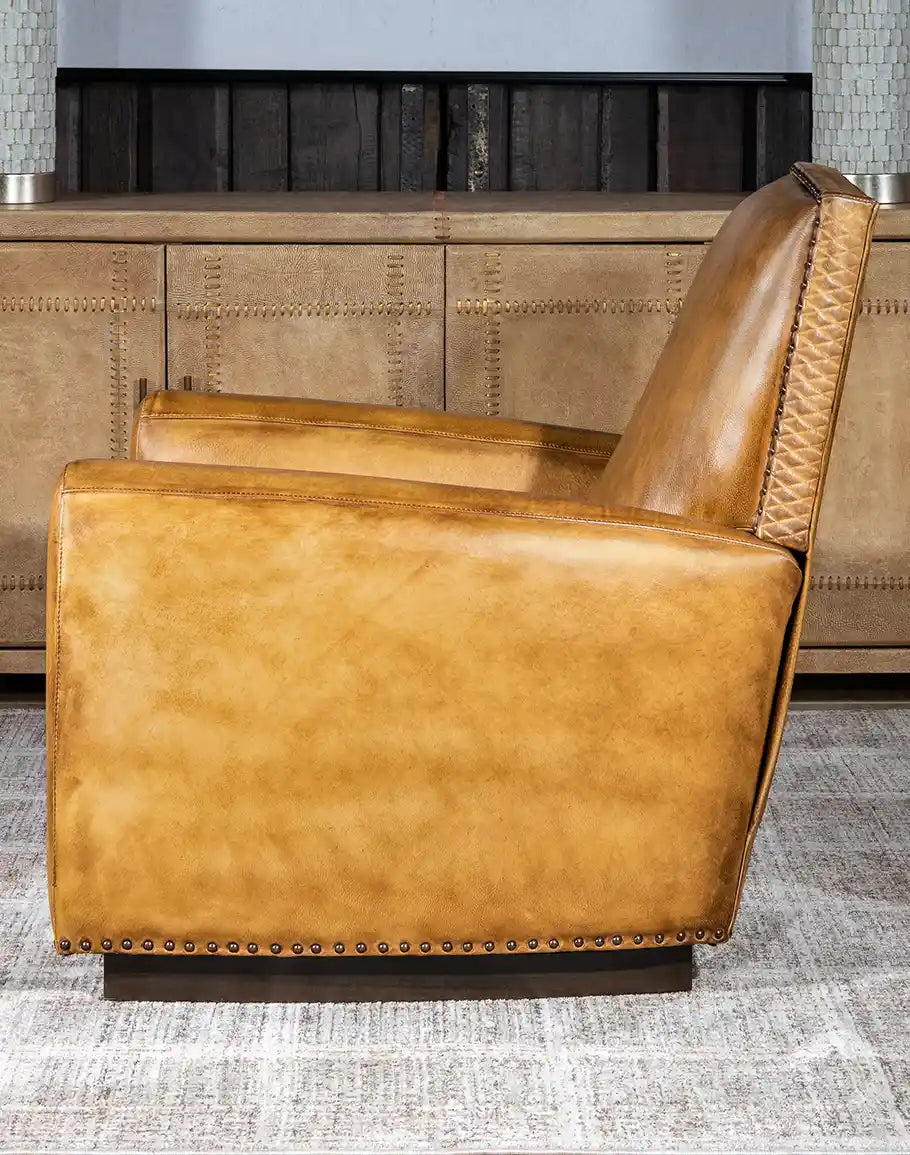 Honeycomb Leather Recliner in hand-burnished tan saddle leather, made in the USA - Your Western Decor