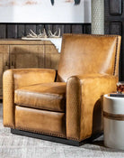 Honeycomb Leather Recliner in hand-burnished tan saddle leather, made in the USA - Your Western Decor