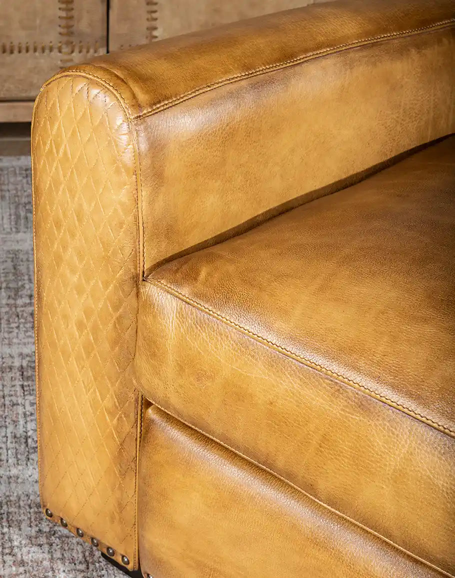 Honeycomb Leather Recliner in hand-burnished tan saddle leather, made in the USA - Your Western Decor