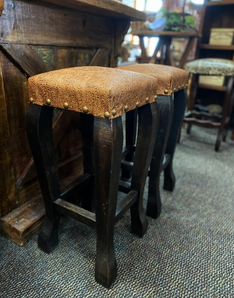 American made Western Style Embossed Leather Stools - Your Western Decor