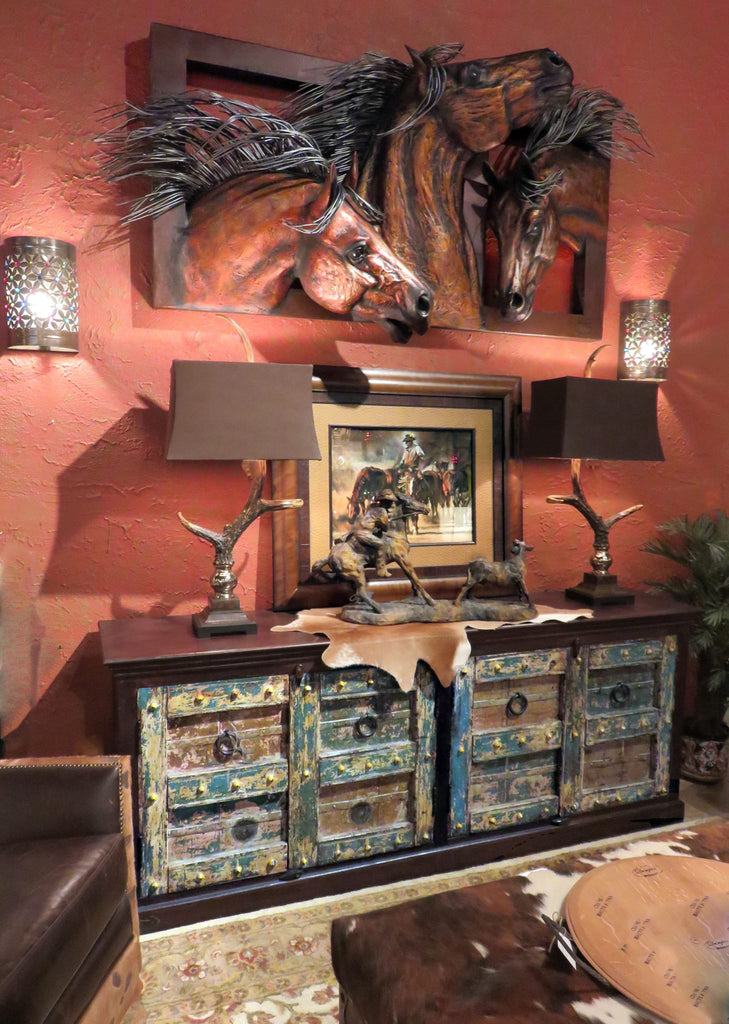 Trio of Horses Wall Sculpture in Family Room - Your Western Decor