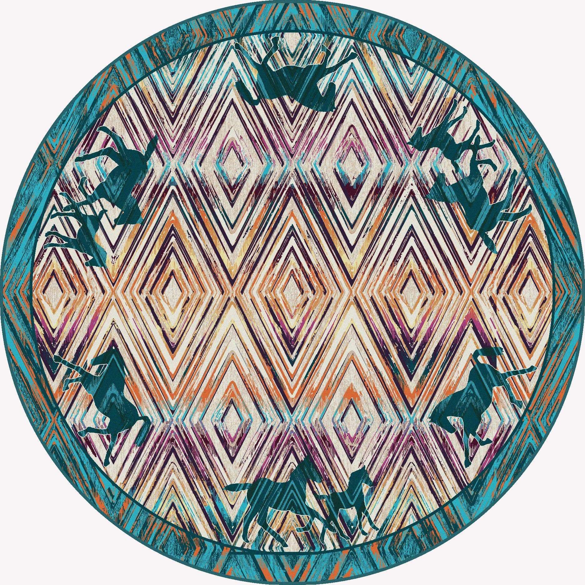 horses on the run area rug with turquoise horses round - Your Western Decor