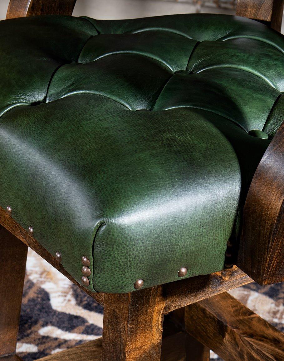 Hunter burnished green leather bar chair seat - Made in the USA - Your Western Decor