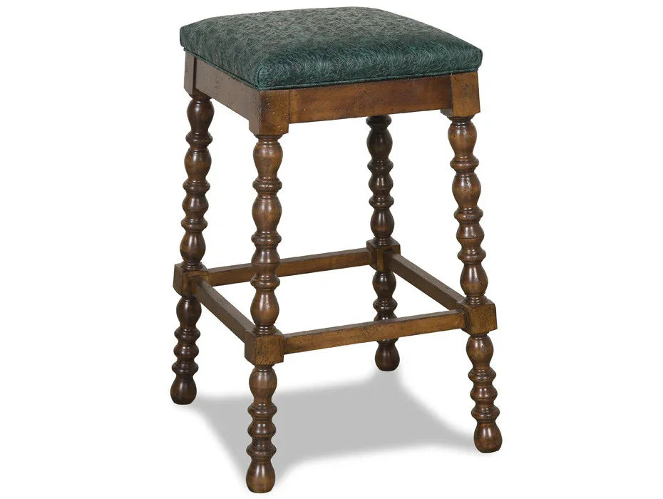 American made bar stool with hunter green embossed leather seat - Your Western Decor