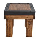 Side view of rustic wood and iron end table