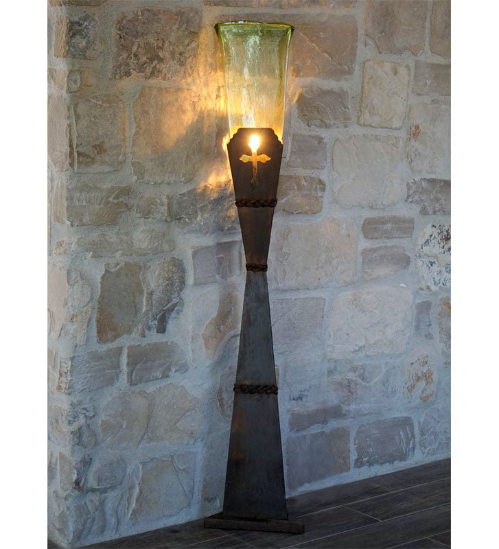 Iron Cross & Glass Floor Lamp with amber glass - Your Western Decor