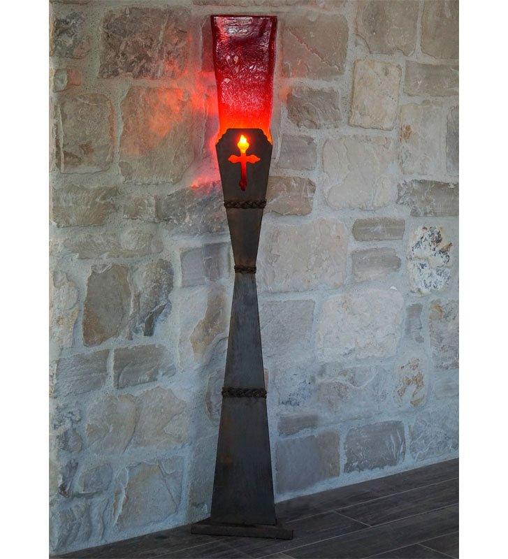 Iron Cross & Glass Floor Lamp with red glass - Your Western Decor