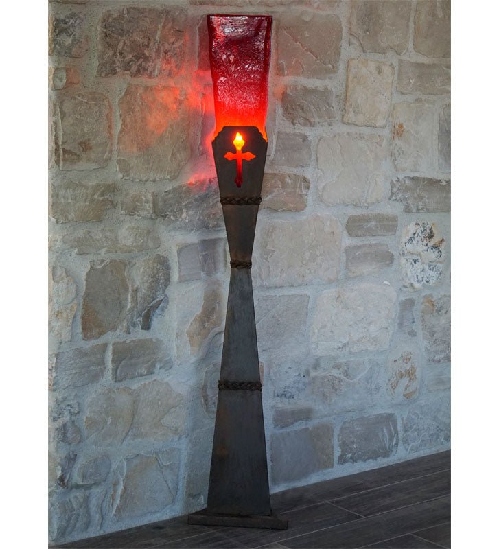 Iron Cross & Glass Floor Lamp with red glass - Your Western Decor