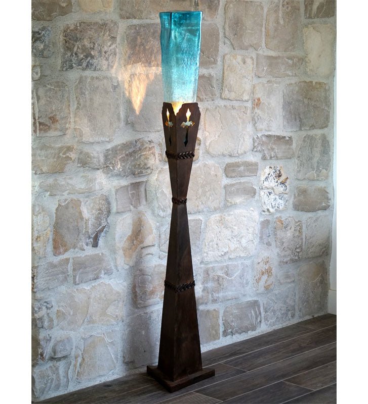 Iron Cross & Glass Floor Lamp with turquoise glass - Your Western Decor