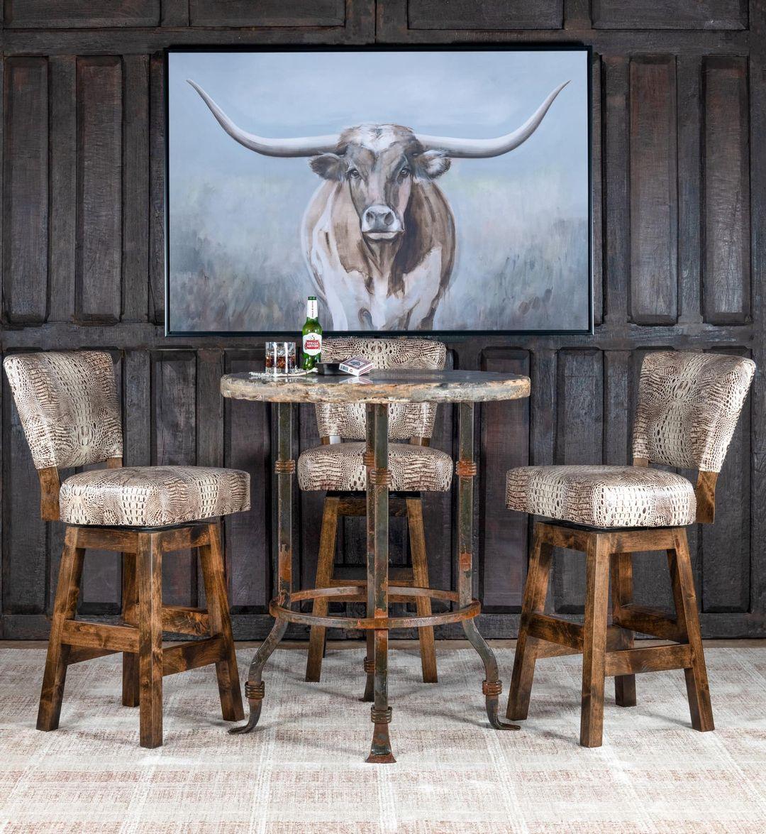 Ivory croc tooled leather swivel bar stools without arms - Your Western Decor