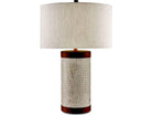 Ivory Croc Embossed Leather Table Lamp with natural linen drum shade - Your Western Decor