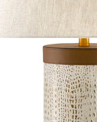 Ivory Croc Embossed Leather Table Lamp with natural linen drum shade - Your Western Decor