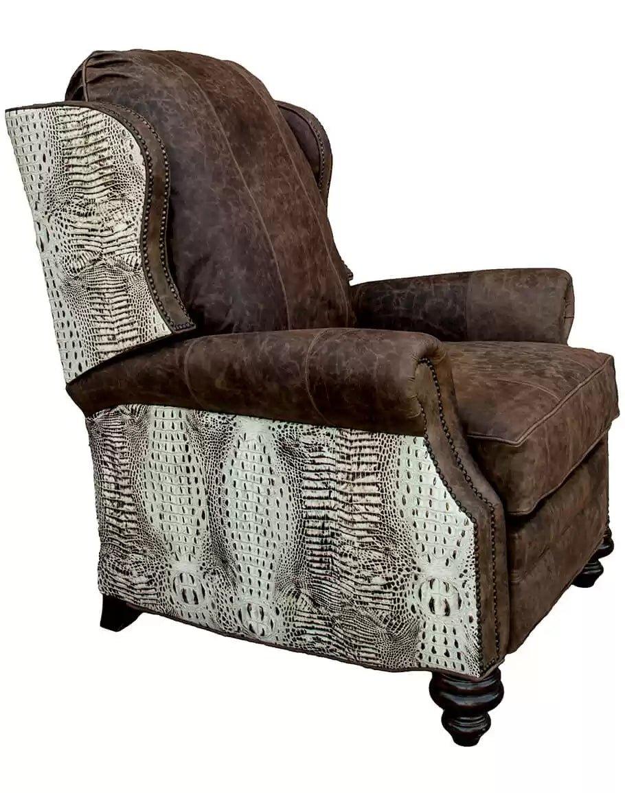 American made Ivory Croc Leather Recliner - Your Western Decor