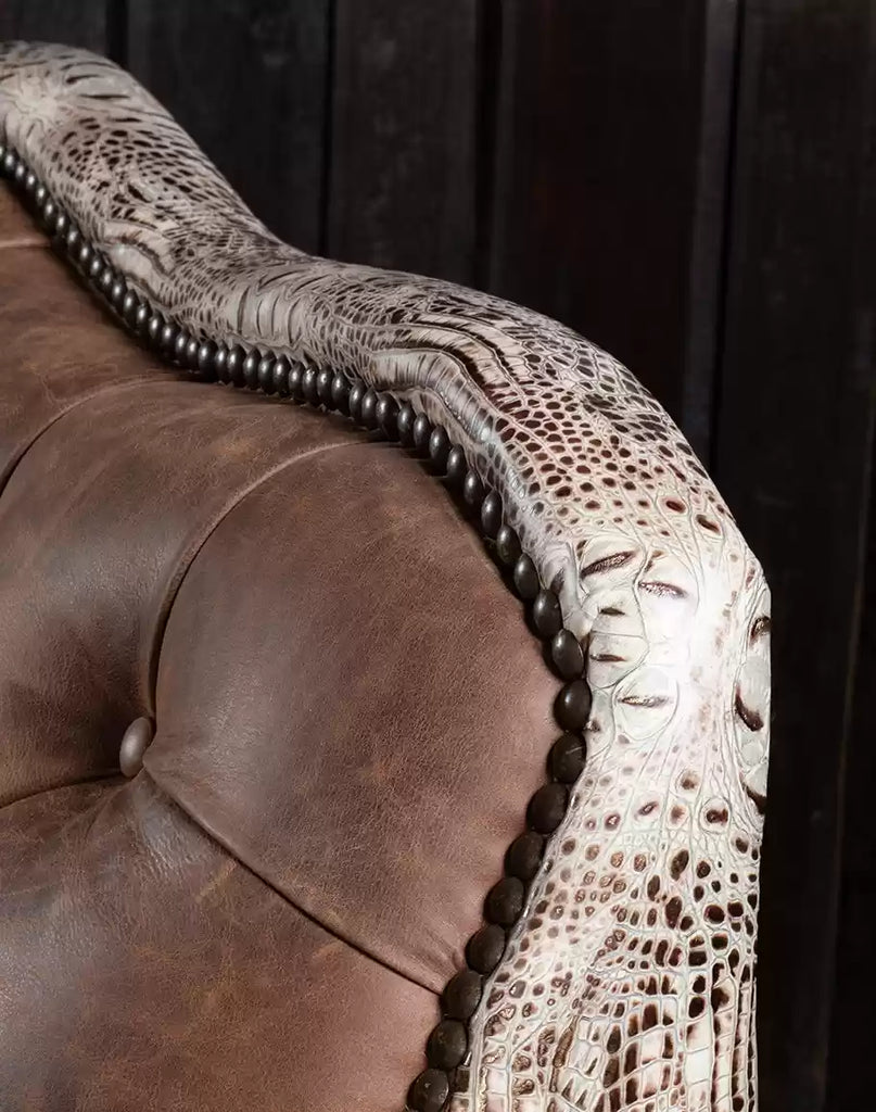 Ivory Croc Curved Leather Sofa - Your Western Decor