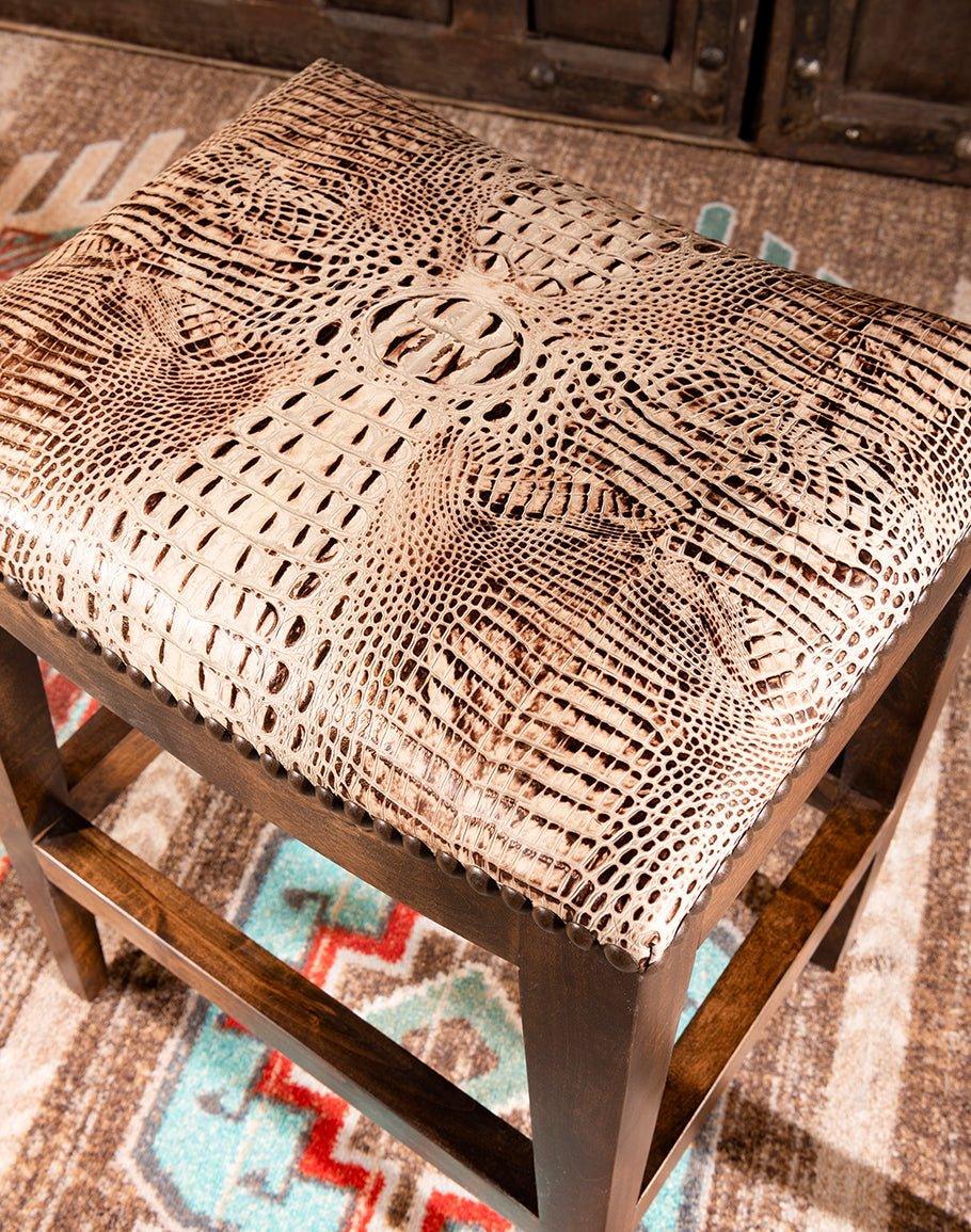 Ivory croc leather stool seat detail - Your Western Decor