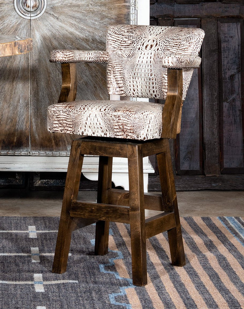Ivory chocolate croc embossed leather upholstered bar chair made in the USA - Your Western Decor