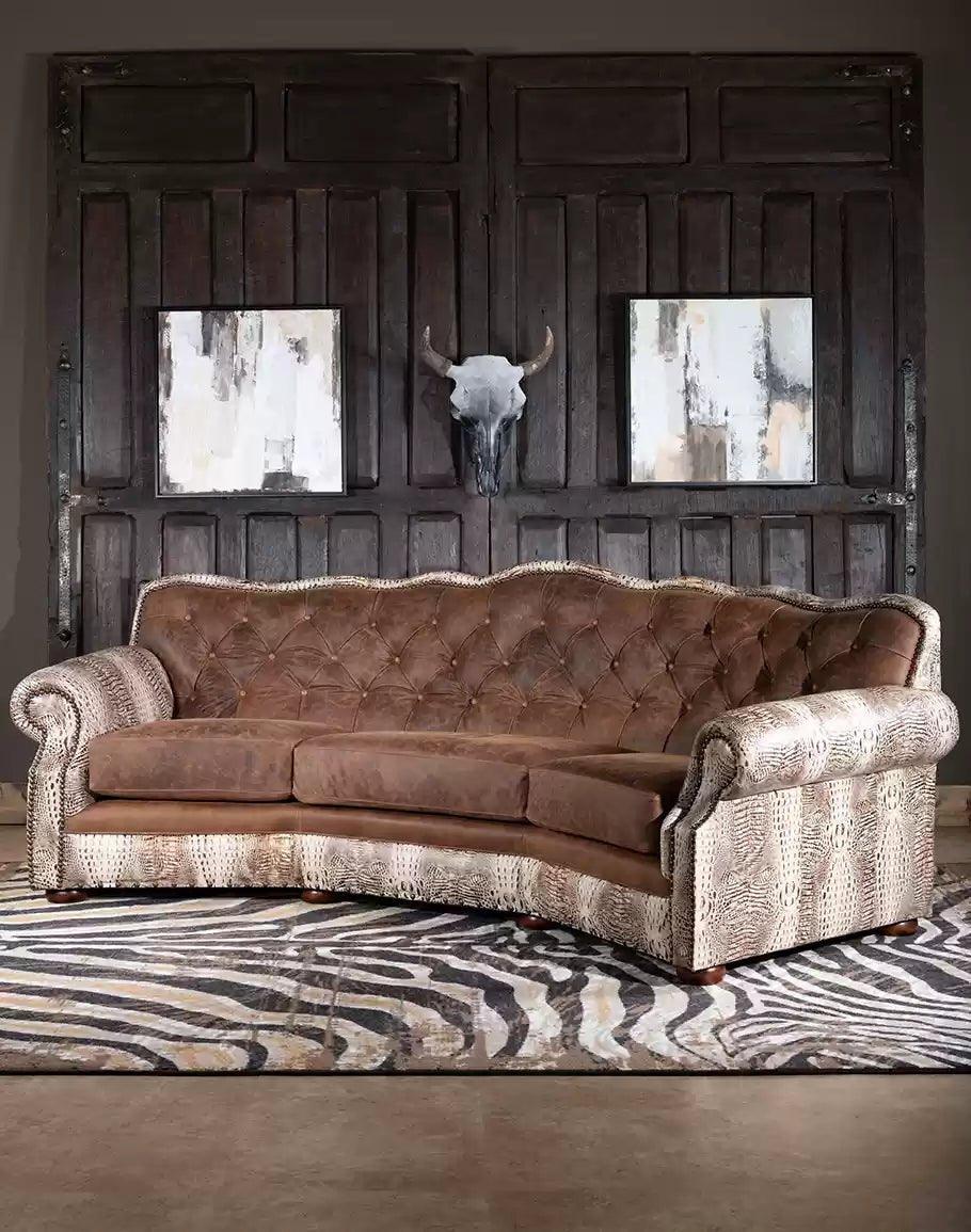 American made Ivory Croc Leather Tufted Sofa - Your Western Decor