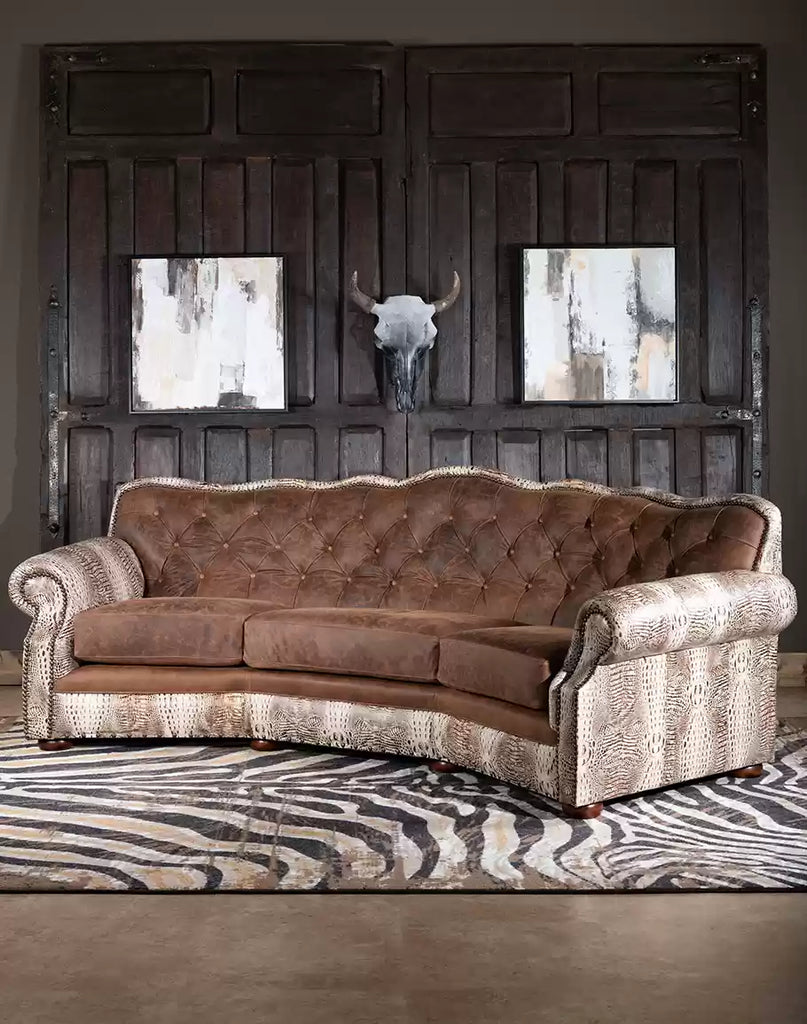 Ivory Croc Curved Leather Sofa - Your Western Decor