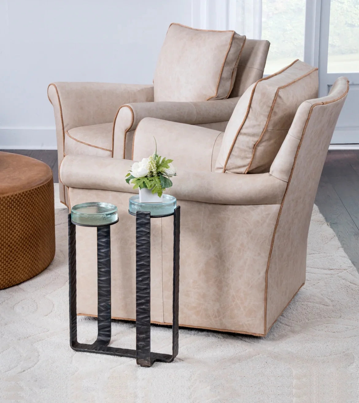 Custom ivory frazier leather swivel chairs made in the USA - Your Western Decor