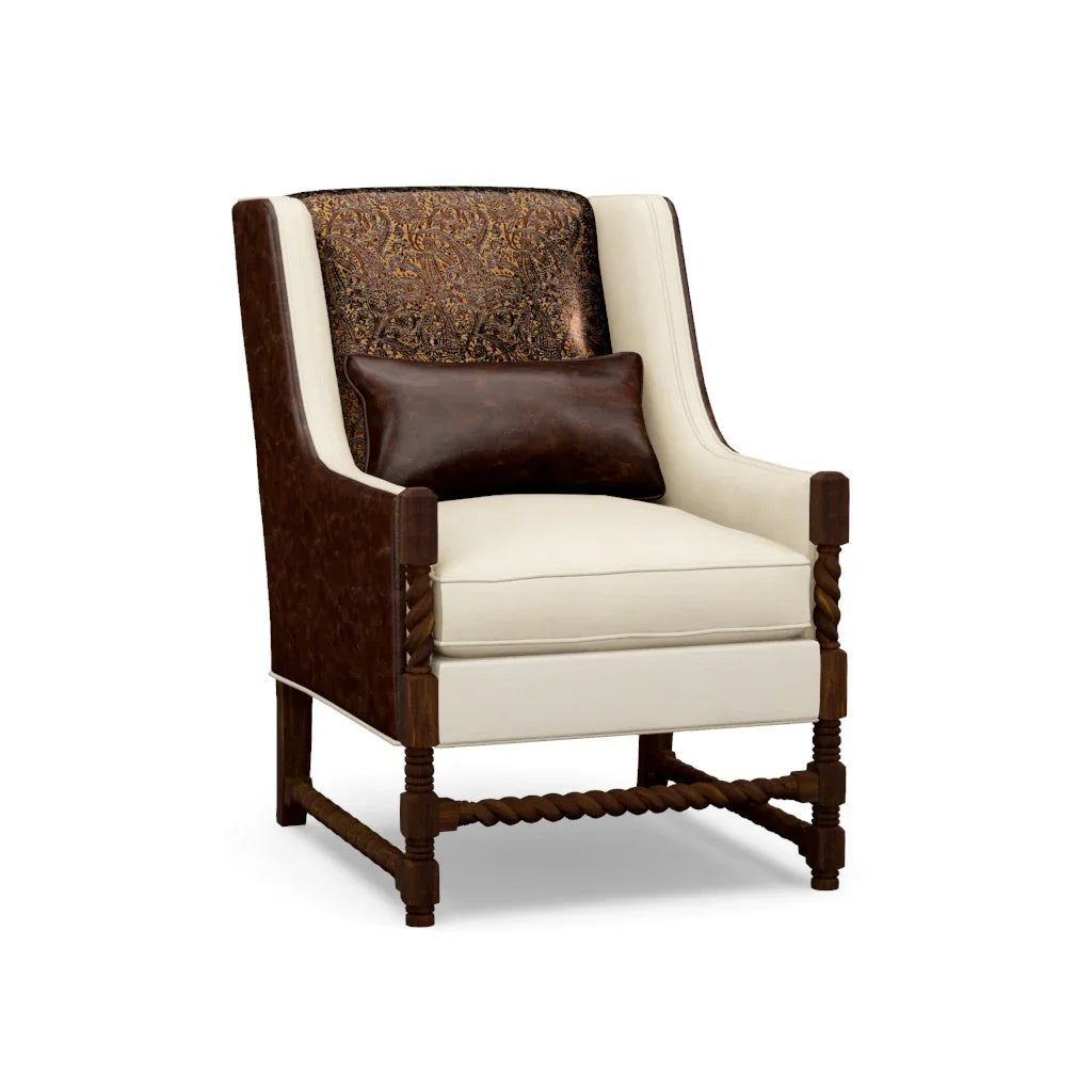 Ivory & Brown Leather Accent Chair front view - Your Western Decor