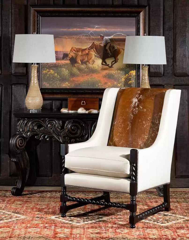 Ivory Leather & Cowhide Accent Chair 100% American Made - Your Western Decor 