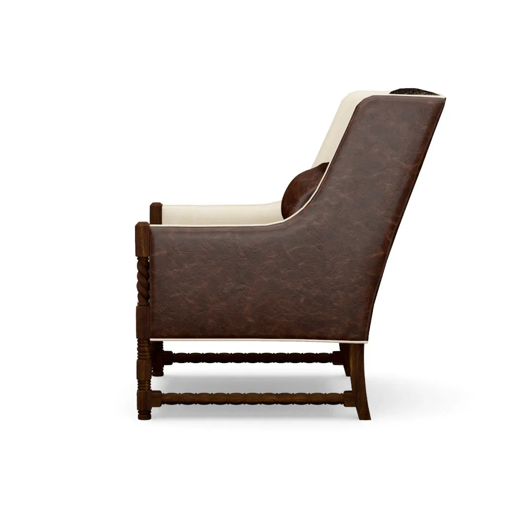 Ivory & Brown Leather Accent Chair side view - Your Western Decor