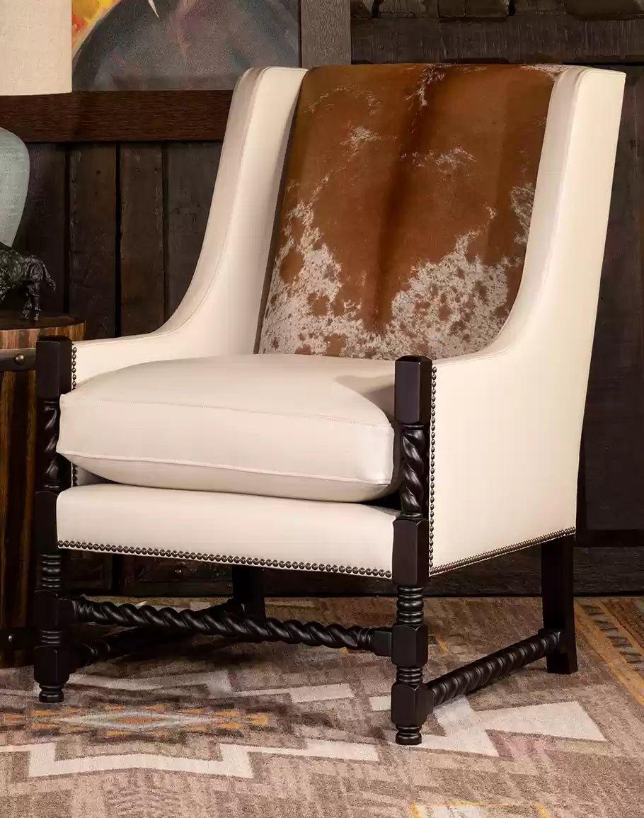 Ivory Leather & Cowhide Accent Chair 100% American Made - Your Western Decor 