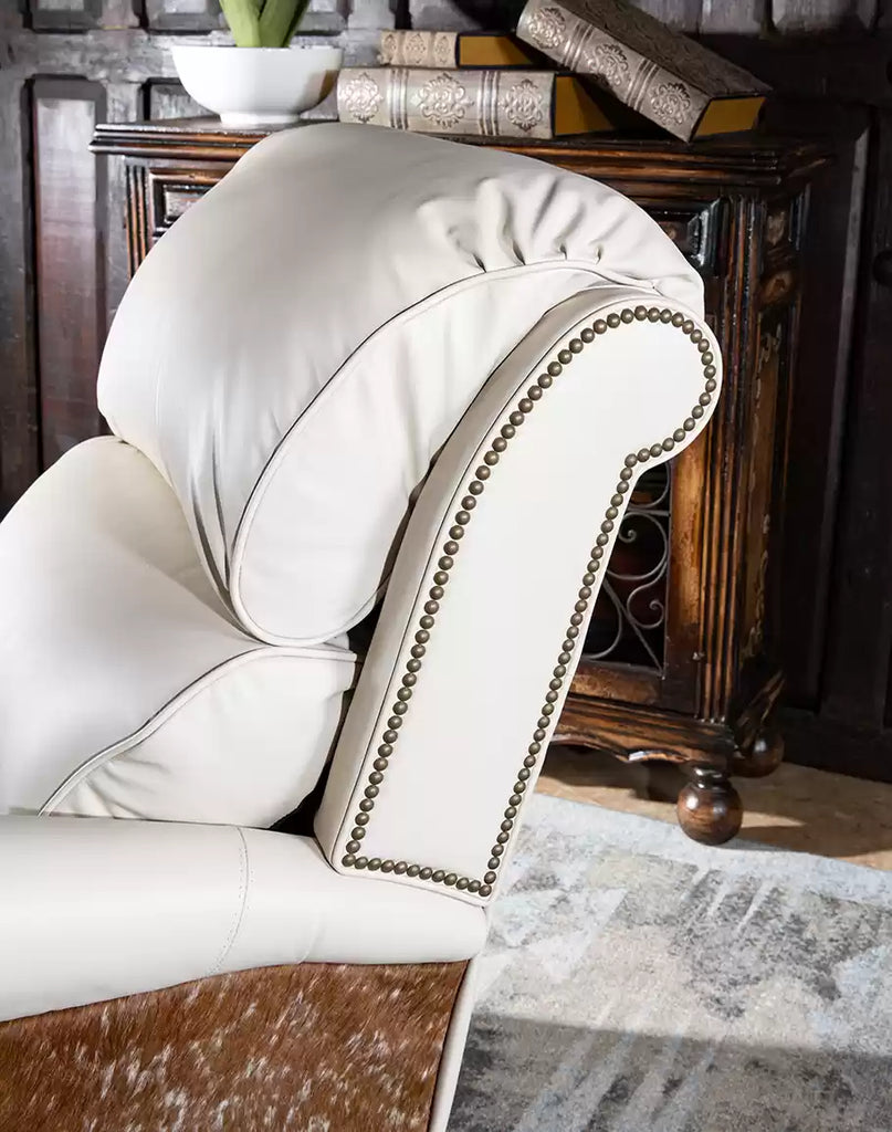 Ivory Leather & Cowhide Recliner side - Your Western Decor