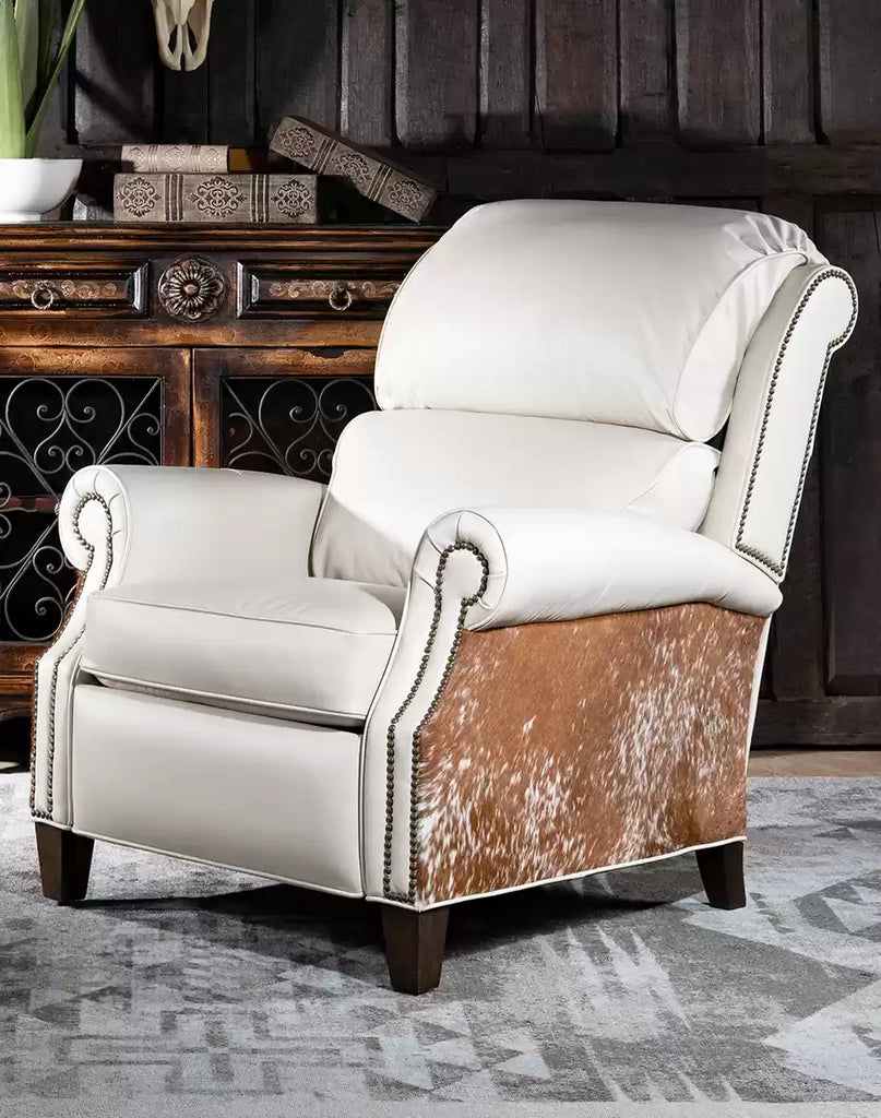 American madeIvory Leather & Cowhide Recliner - Your Western Decor