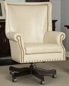 Ivory leather office chair with nail trim - Your Western Decor