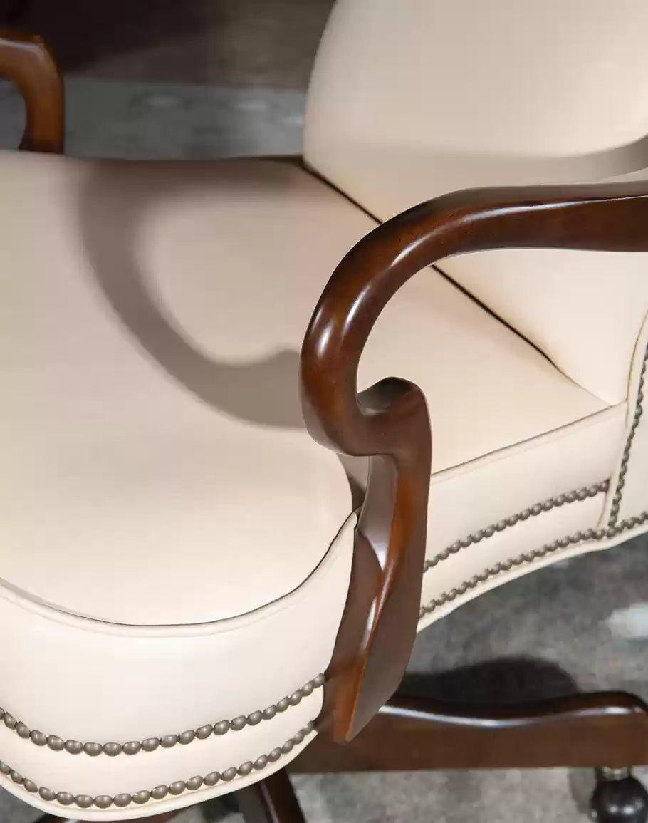 American made Elegant Ivory Leather Desk Chair - Your Western Decor