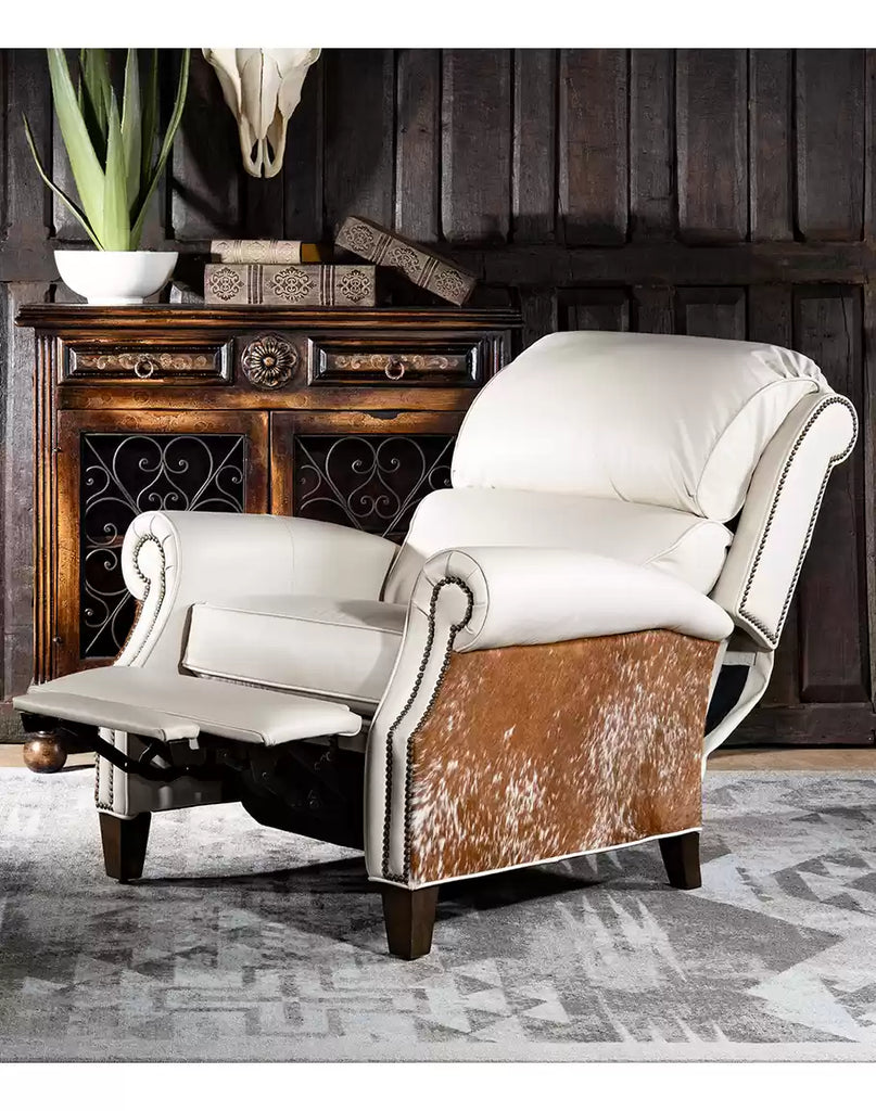 Ivory Leather & Cowhide Reclining Chair made in the USA - Your Western Decor