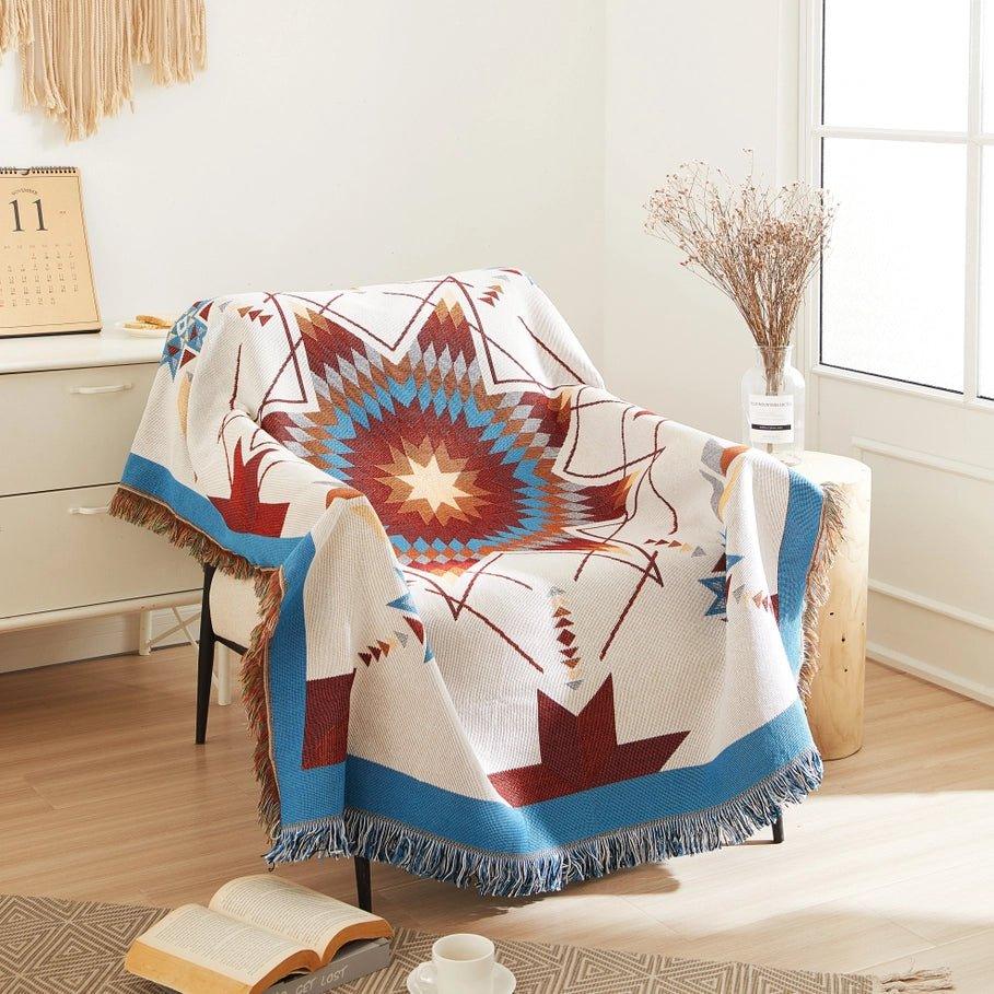 Jacquard Woven Native Star Throw Blanket with Fringe - Your Western Decor