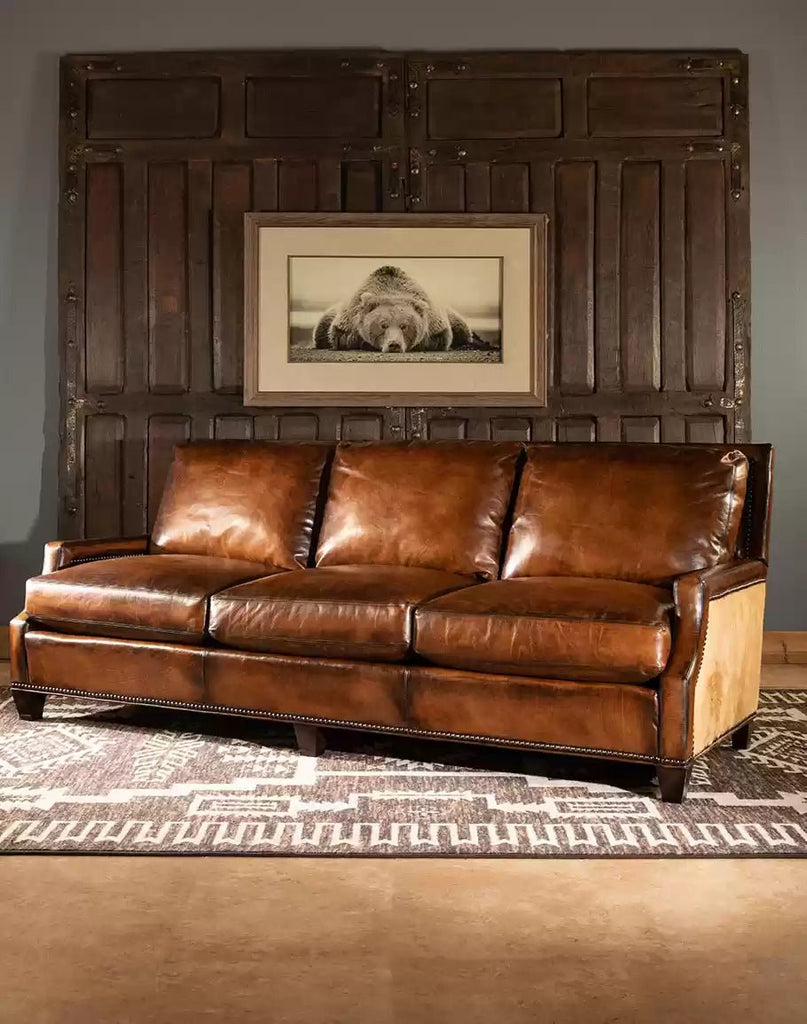 American made Jeremiah Leather & Cowhide Sofa - Your Western Decor