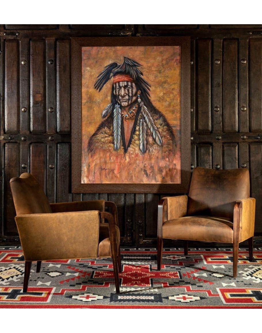 Geronimo with Crow Framed Print and Kaden Leather Chairs - Your Western Decor