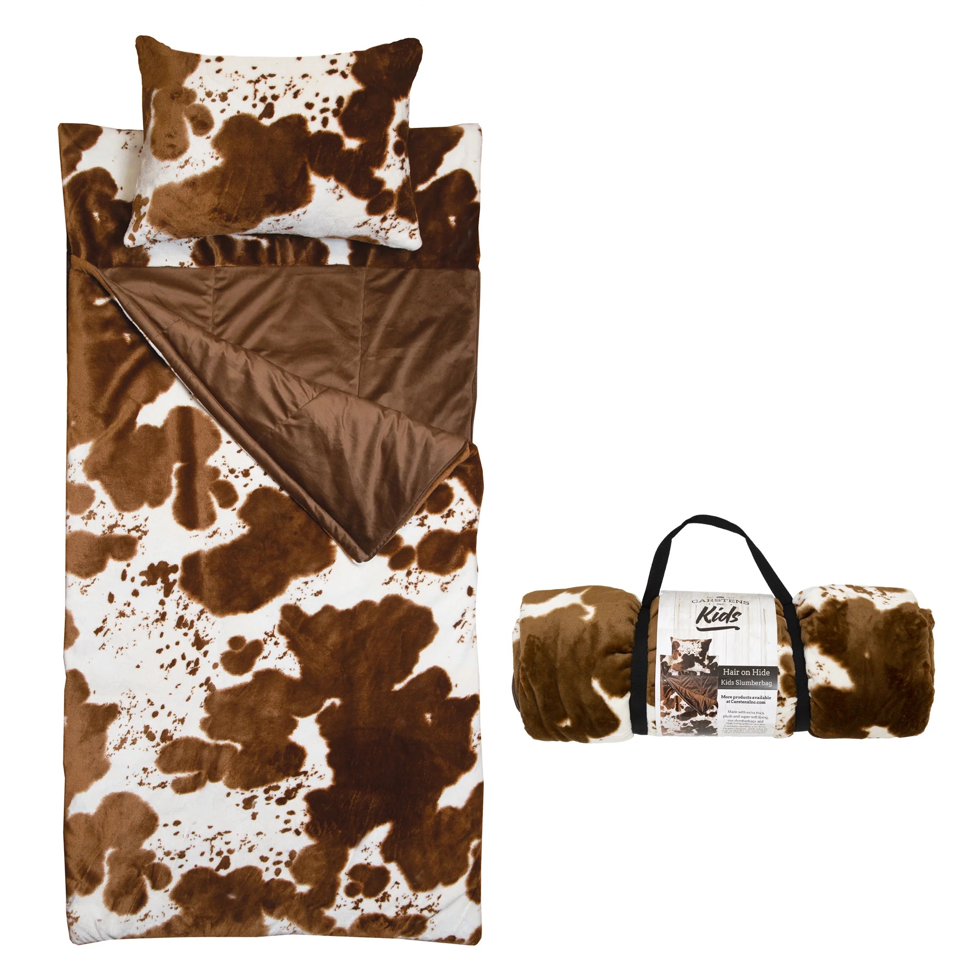 Shearling Kids Cow-Print Sleeping Bag & Pillow - Your Western Decor