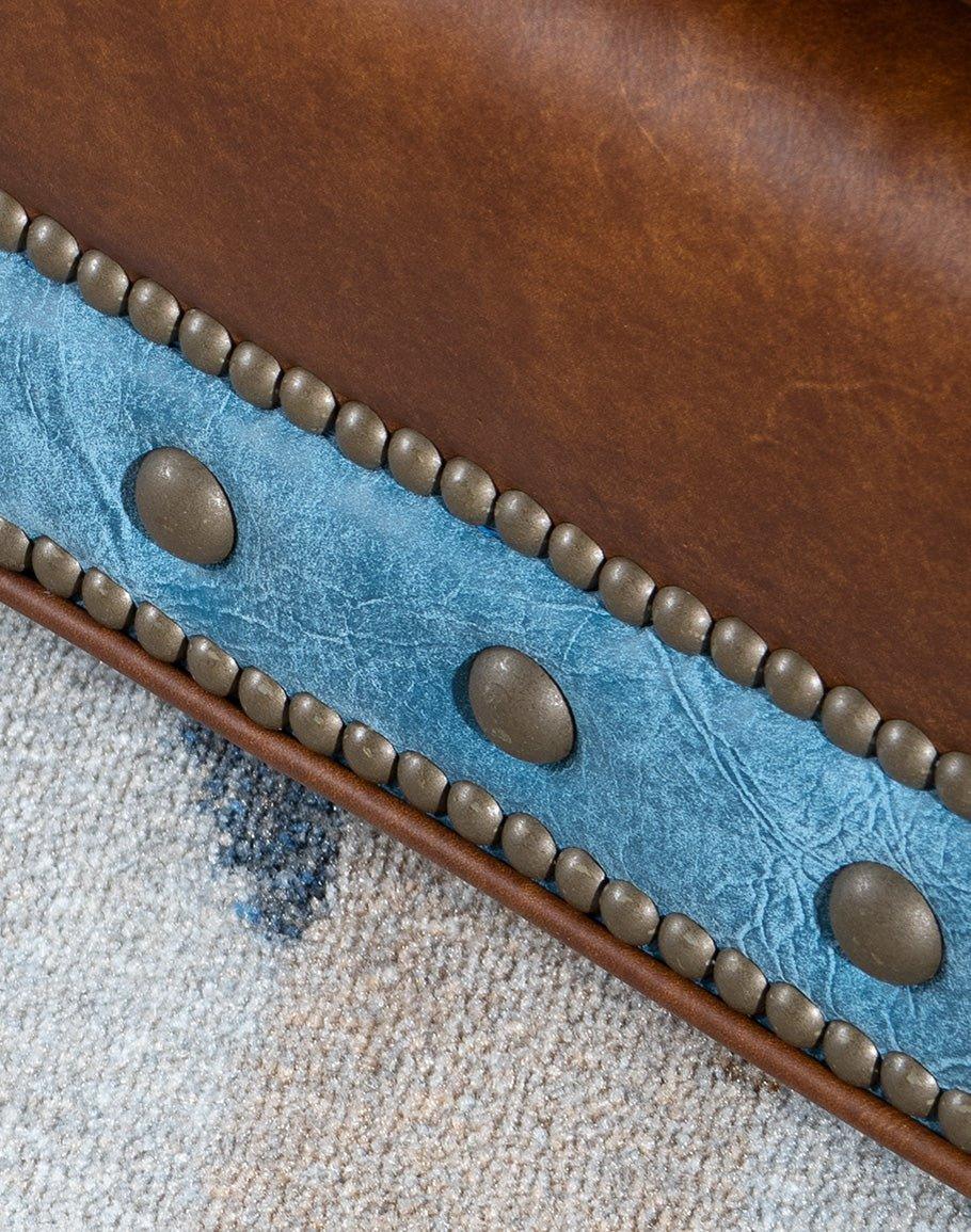 Distressed blue leather on western sofa - Your Western Decor