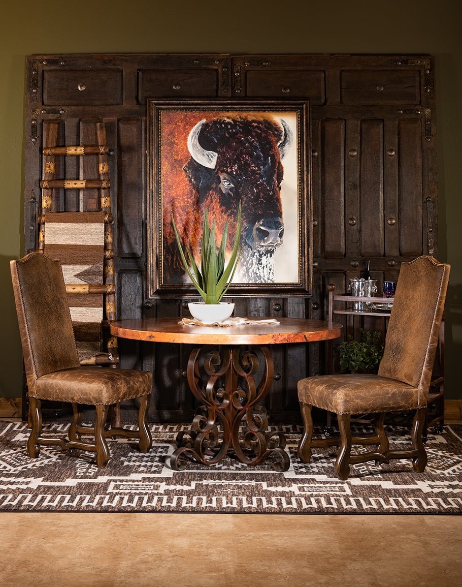 Custom King Ranch Leather Dining Chairs in dining room - Your Western Decor