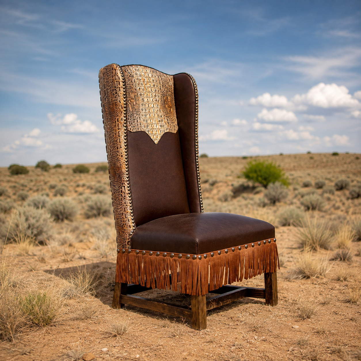 Luxury Lady Jane Western wingback dining chair with fringe and nail trim 
