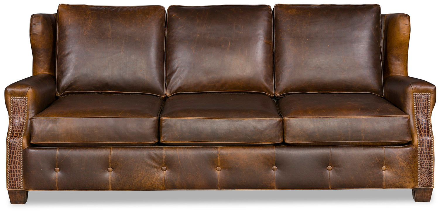 Lakota brown leather sofa front view 