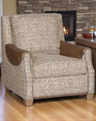 Patterned brown and cream armchair with leather arms - Your Western Decor
