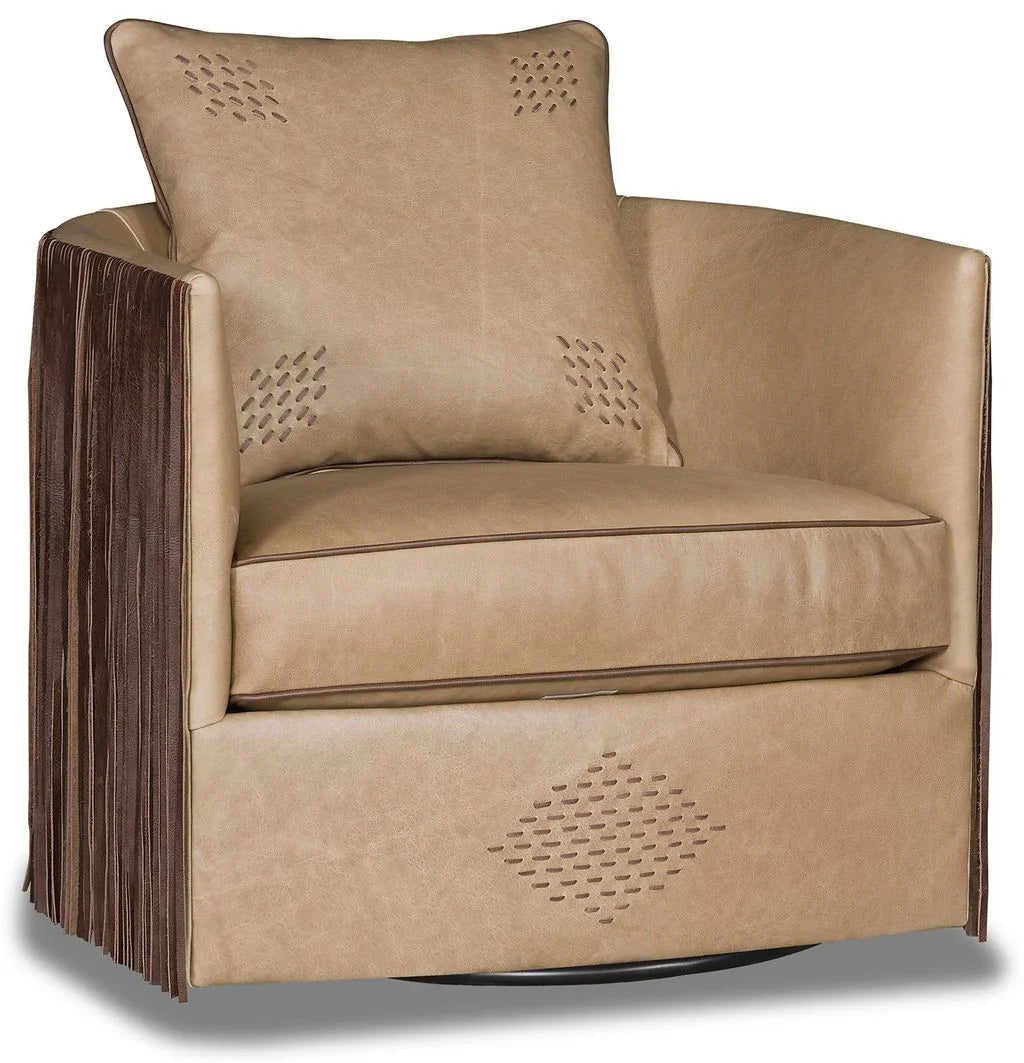 Lavish fringe western leather swivel chair American made - Your Western Decor