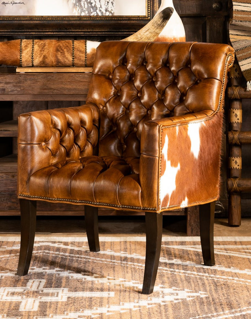 Cowhide & Leather Tufted Chair - American made home furnishings - Your Western Decor