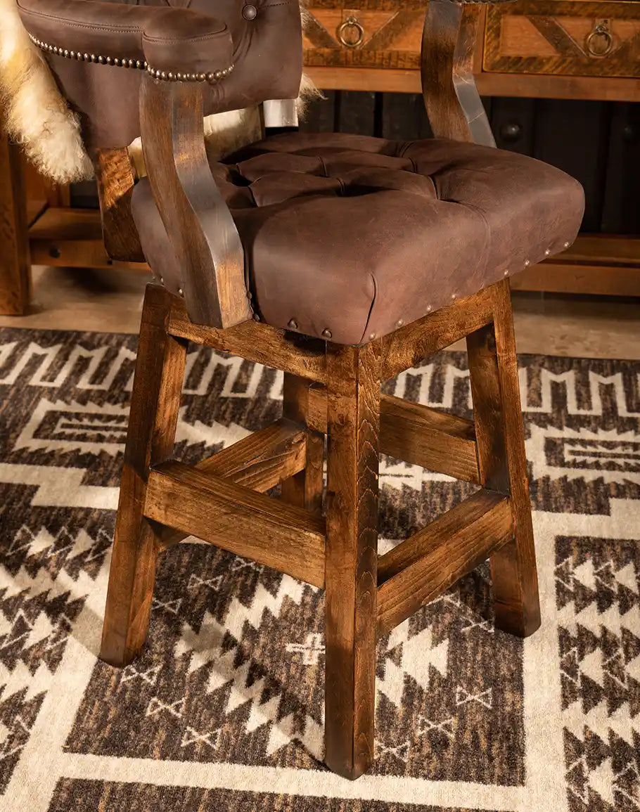 American made Tibetan Wool & Tufted Brown Leather Bar Stool - Your Western Decor