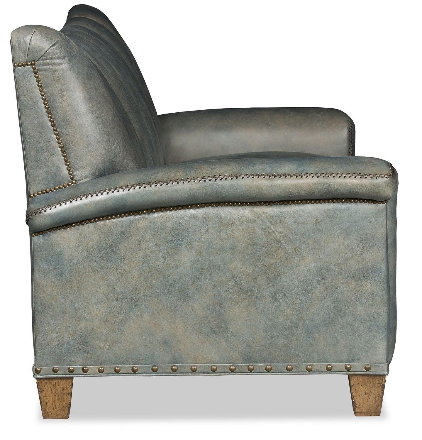 Grey leather sofa end view detail - Your Western Decor