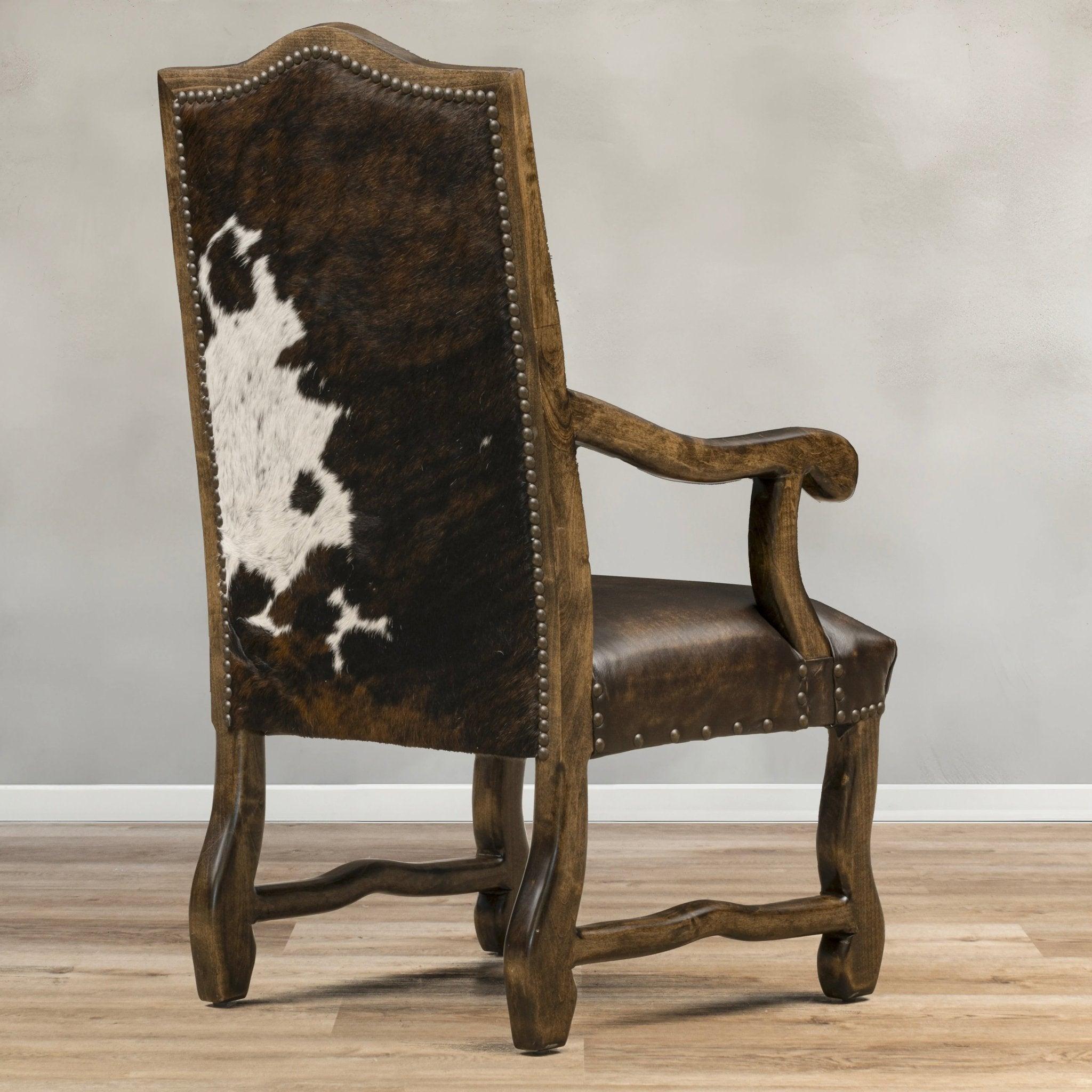 Heritage Tufted Leather Dining Chair with Arms and cowhide back made in the USA - Your Western Decor