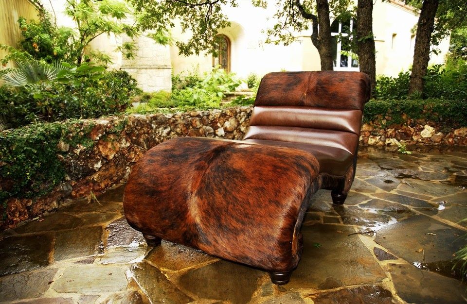 Custom made Ranchers Chaise Lounge in smooth leathers and cowhide - Your Western Decor