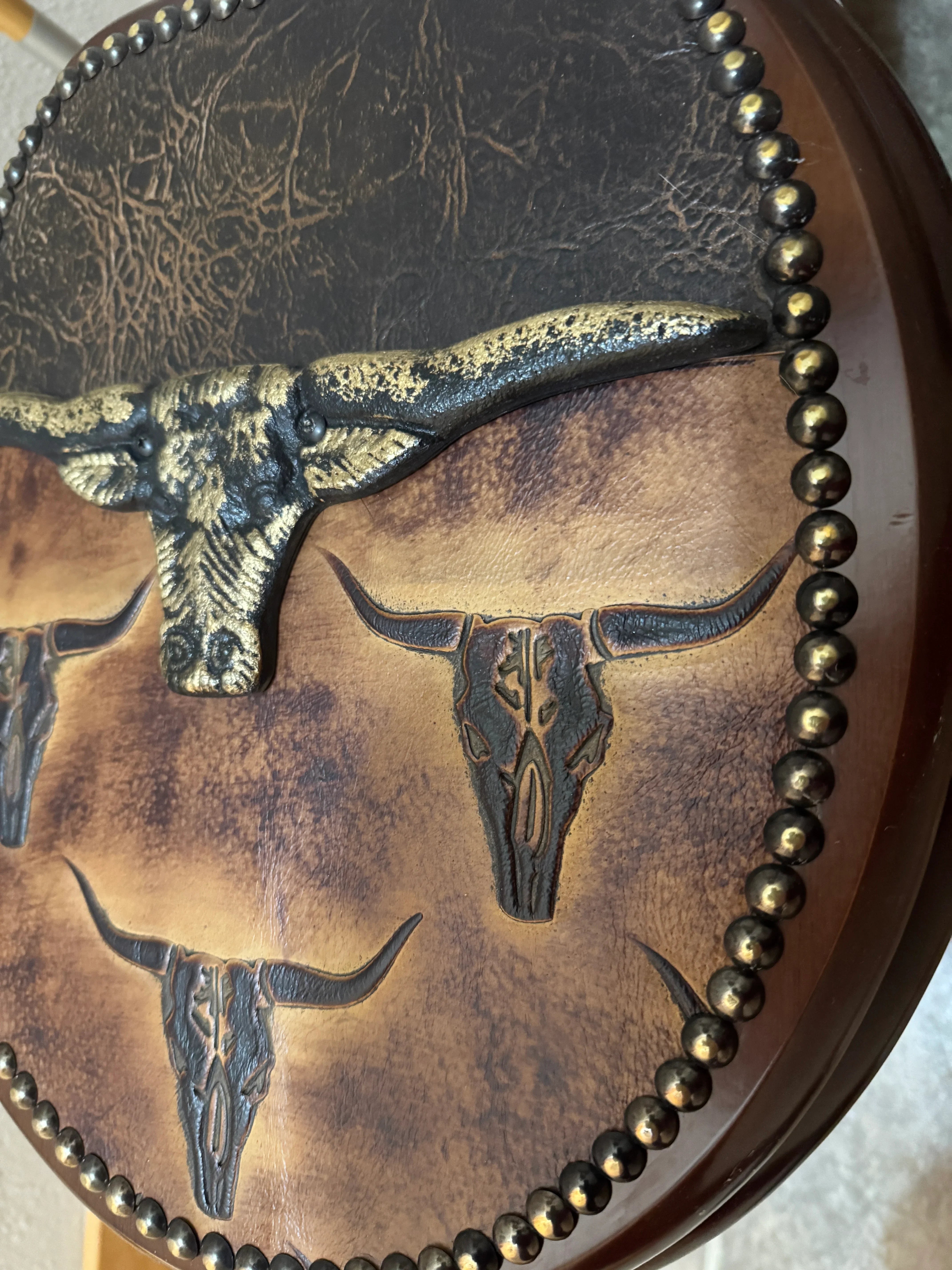 Handmade, custom made, American made Longhorn & Leather Deco Toilet Seat 